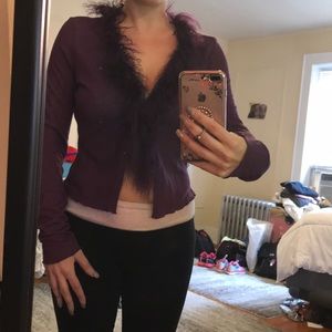 🔥Guess Collection Purple Faux Fur Rimmed Cardigan